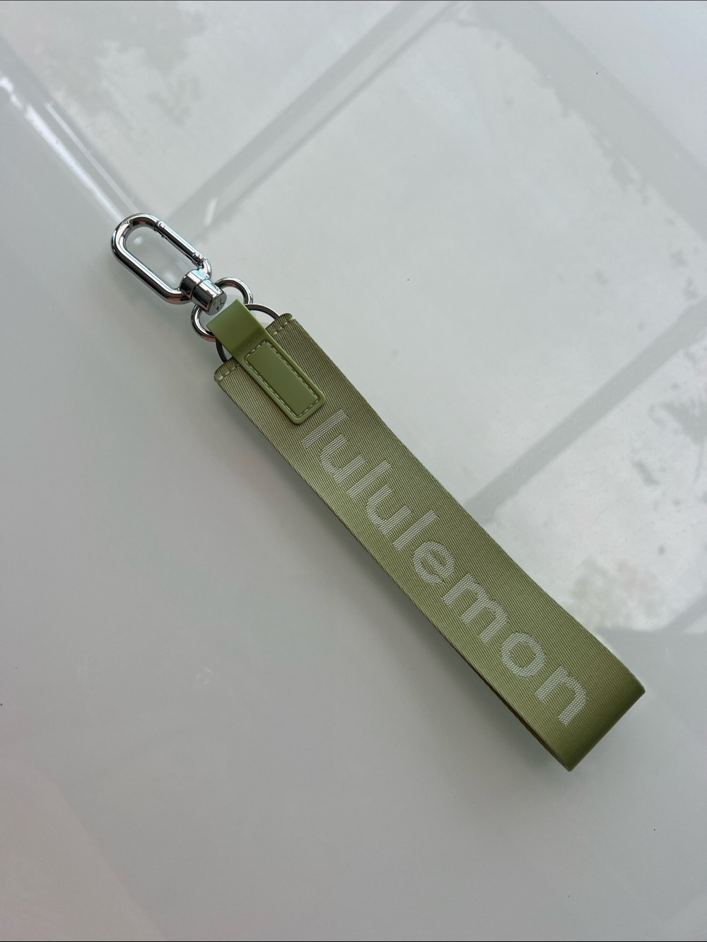 lululemon athletica Olive Green Logo Key Strap with Silver Clip